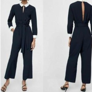 ZARA Navy Blue Belted Jumpsuit